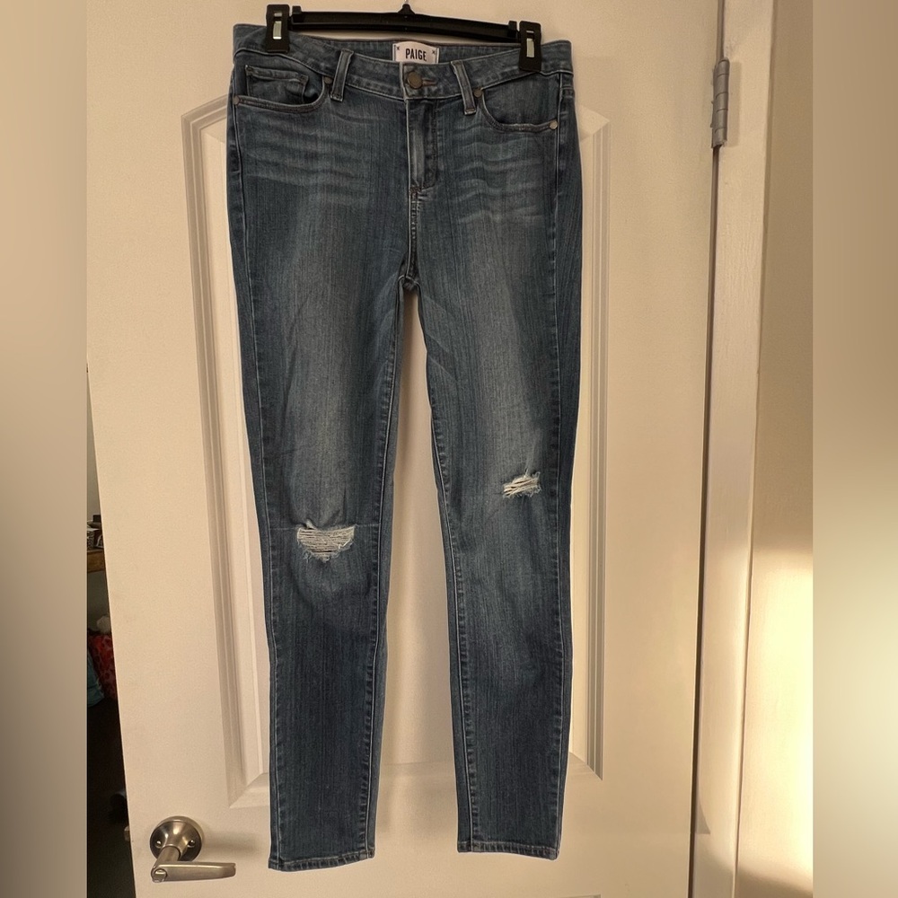 PAIGE Blue Distressed Verdugo Ankle Skinny Jeans